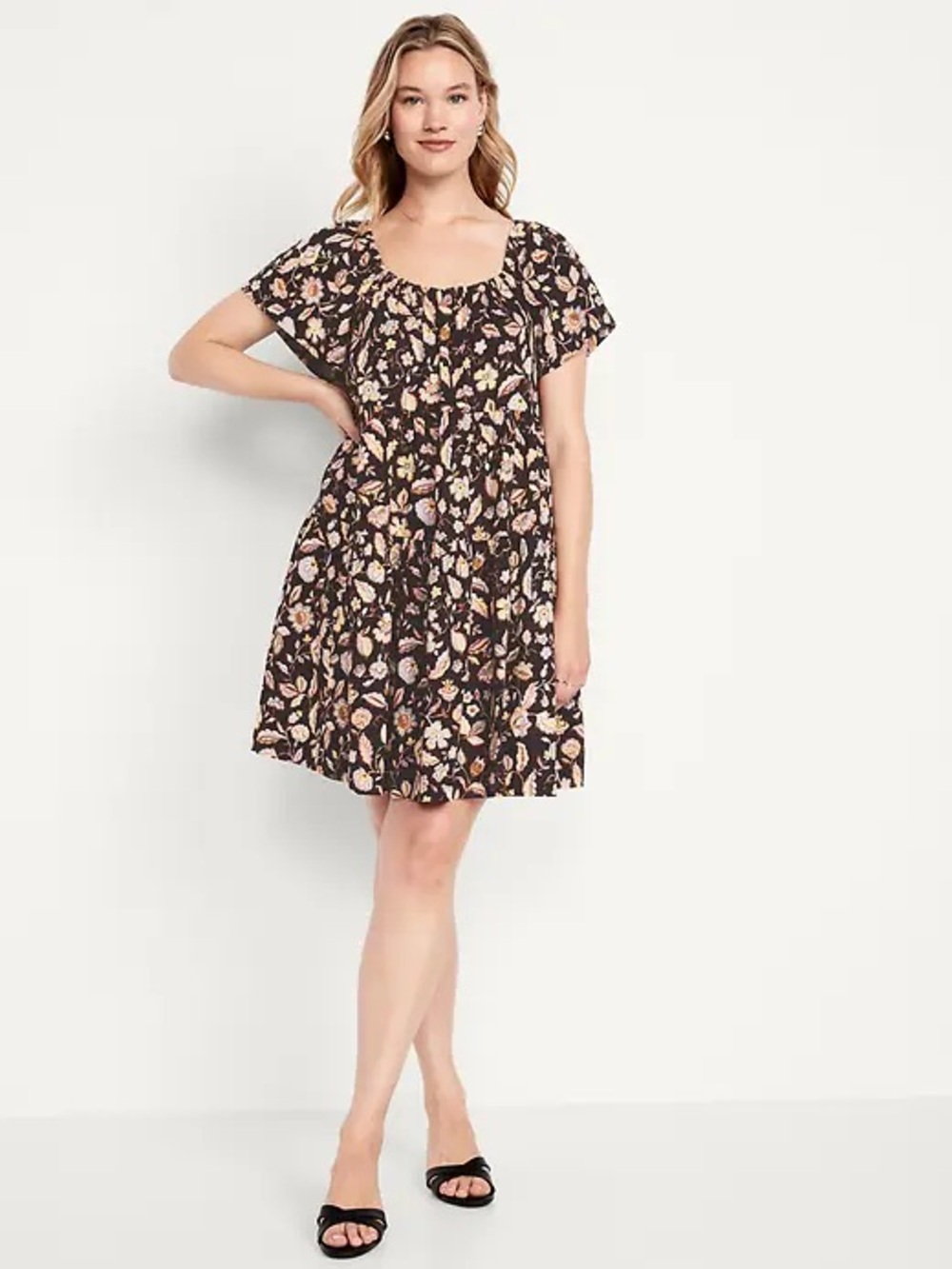 NWT Old Navy, Floral Tiered Babydoll Mini Swing Dress | Womens Medium